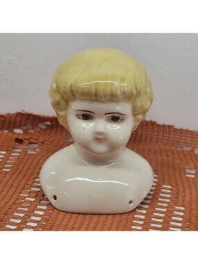 Vintage Blonde Porcelain China Doll Shoulder Head Short Curly Hair Unmarked